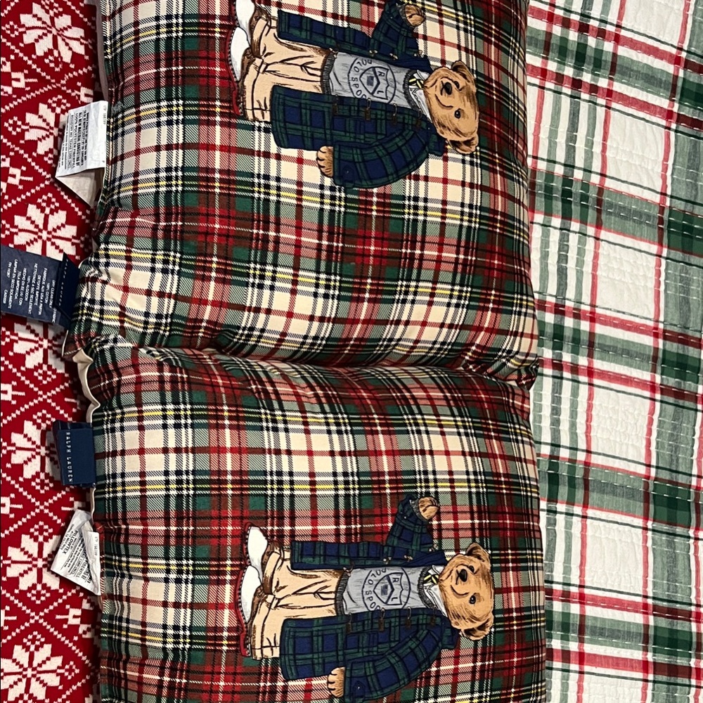 Ralph Lauren Christmas!  Pair of Ralph Lauren Plaid Bear Pillows